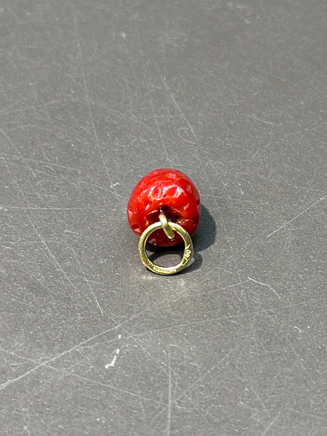 18K Gold Coral Carved Strawberry Charm