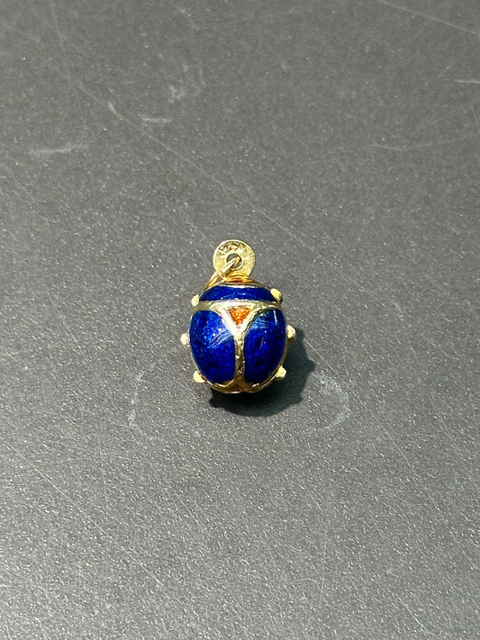 复古 18K 金蓝色珐琅瓢虫吊饰