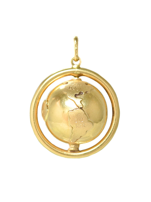 Vintage 14K Gold Large Spinning Globe Charm