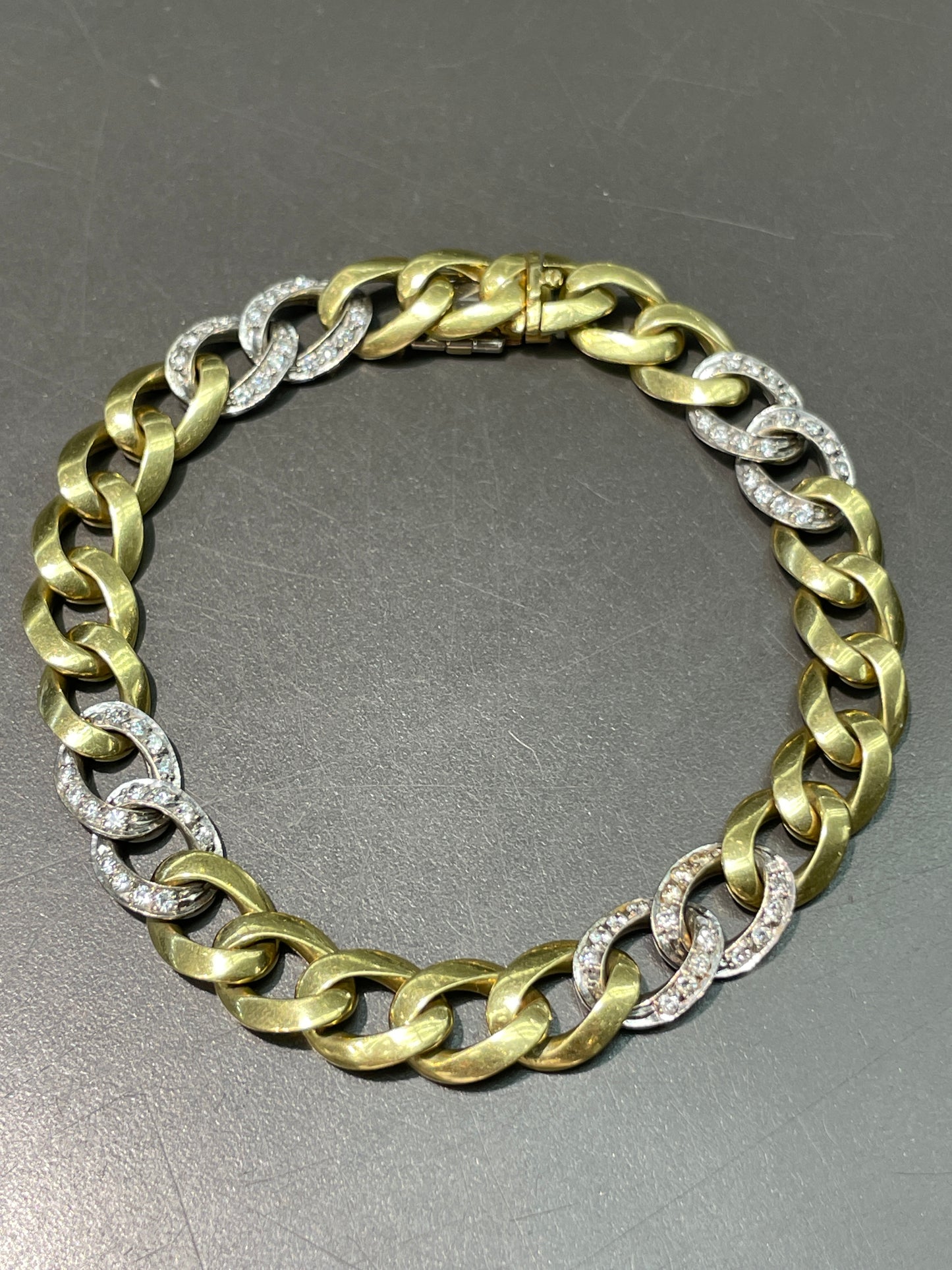 Vintage 18K Gold Diamond Curb Link Chain Bracelet