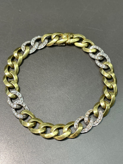 Vintage 18K Gold Diamond Curb Link Chain Bracelet