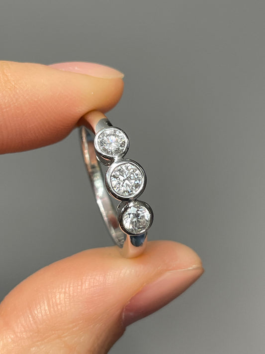 18K White Gold 0.60 CTW Diamond Bezel Trilogy Ring