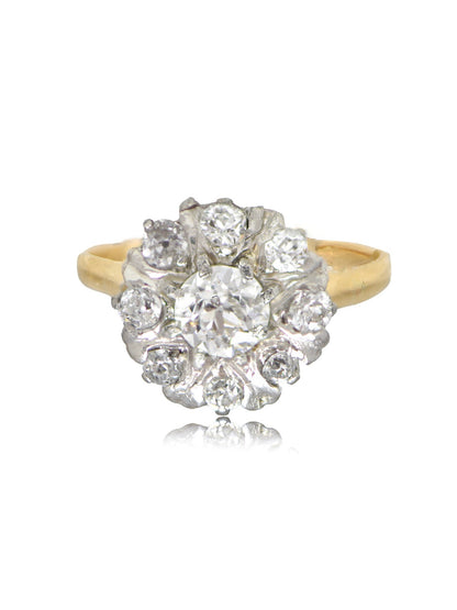Antique 14K Gold 1.0 CTW Old Mine Cut Diamond Cluster Ring