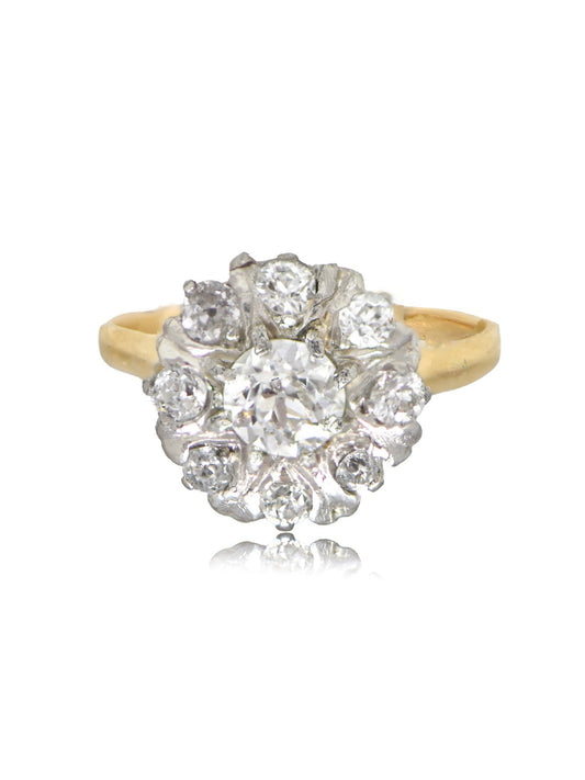 Antique 14K Gold 1.0 CTW Old Mine Cut Diamond Cluster Ring