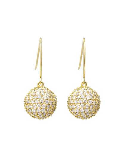 14K Gold 2.52 CTW Diamond Pave Ball Dangle Earring