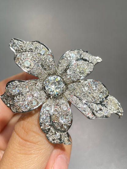 Antique Platinum 7.5 CTW Diamond Pave Brooch