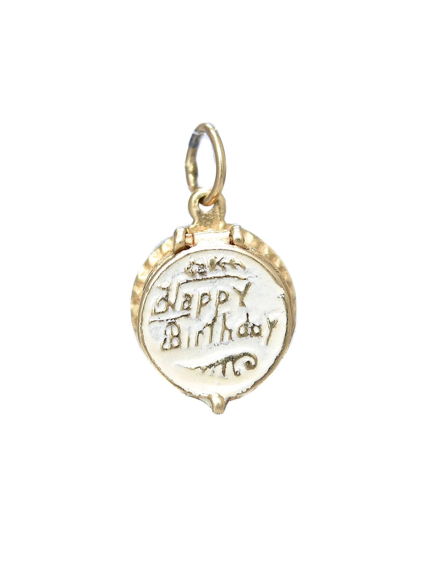 Vintage 14K Gold Enamel Happy Birthday Cake Charm