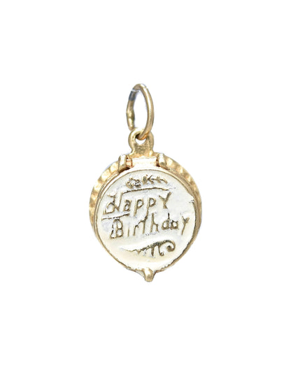 Vintage 14K Gold Enamel Happy Birthday Cake Charm