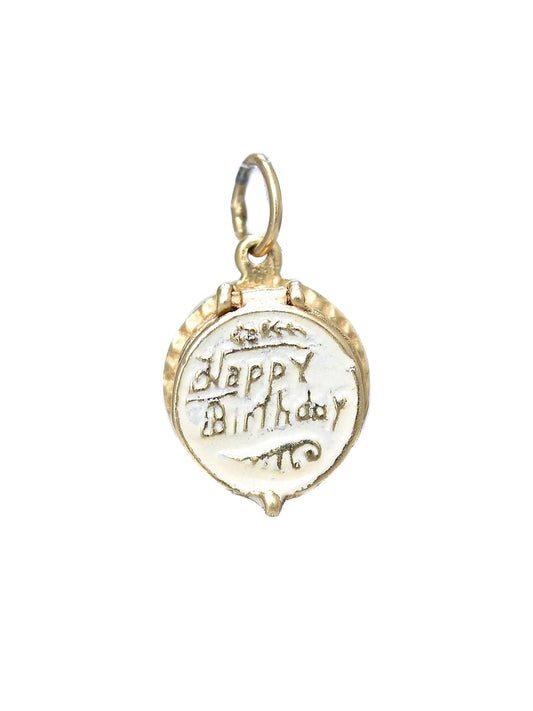 Vintage 14K Gold Enamel Happy Birthday Cake Charm