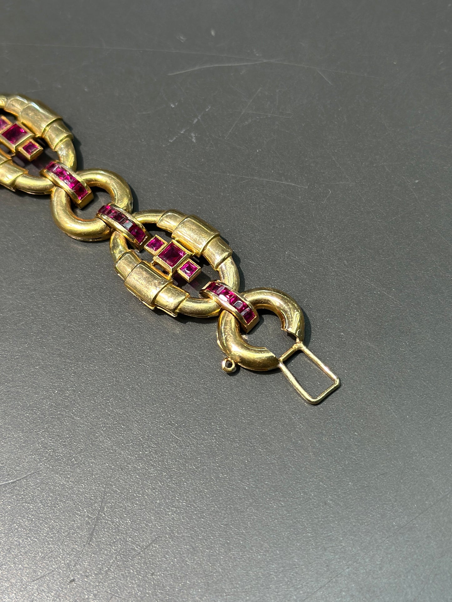 [ON RESERVE] Retro 18K Yellow Gold Ruby Structural Bracelet