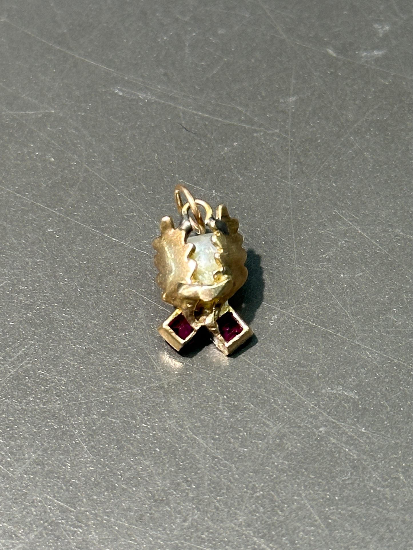 古董 14K 金珍珠红宝石吊坠
