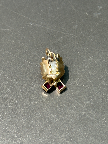 古董 14K 金珍珠红宝石吊坠