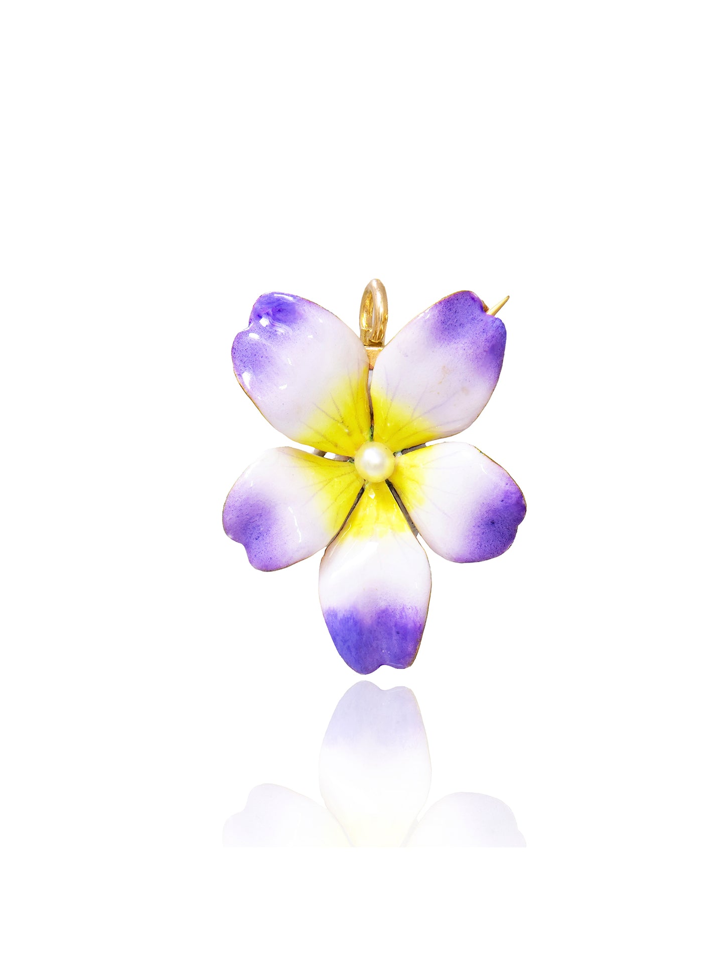 Antique 14K Gold Enamel Pansy Pearl Brooch Pendant