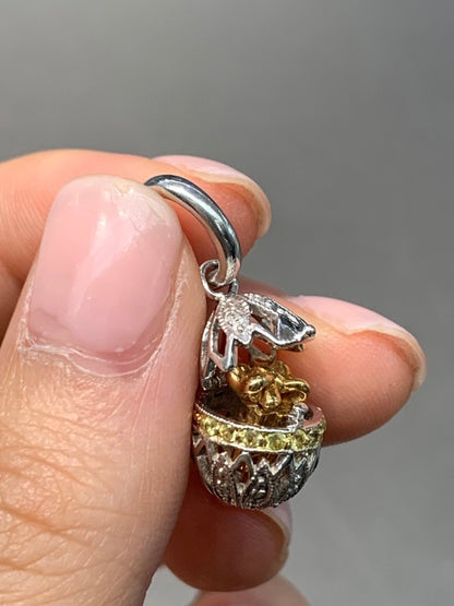14K Gold Articulated Egg with Present Box Diamond Charm Pendant