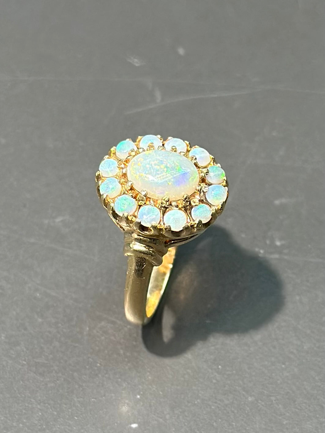 Vintage 10K Gold Opal Halo Cluster Ring