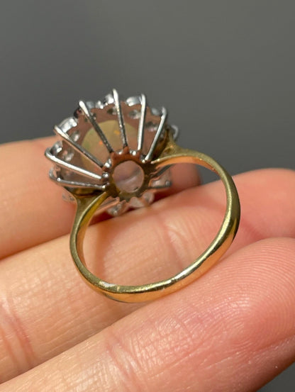 Vintage 18K Yellow Gold 1.12 CTW Opal Diamond Halo Ring