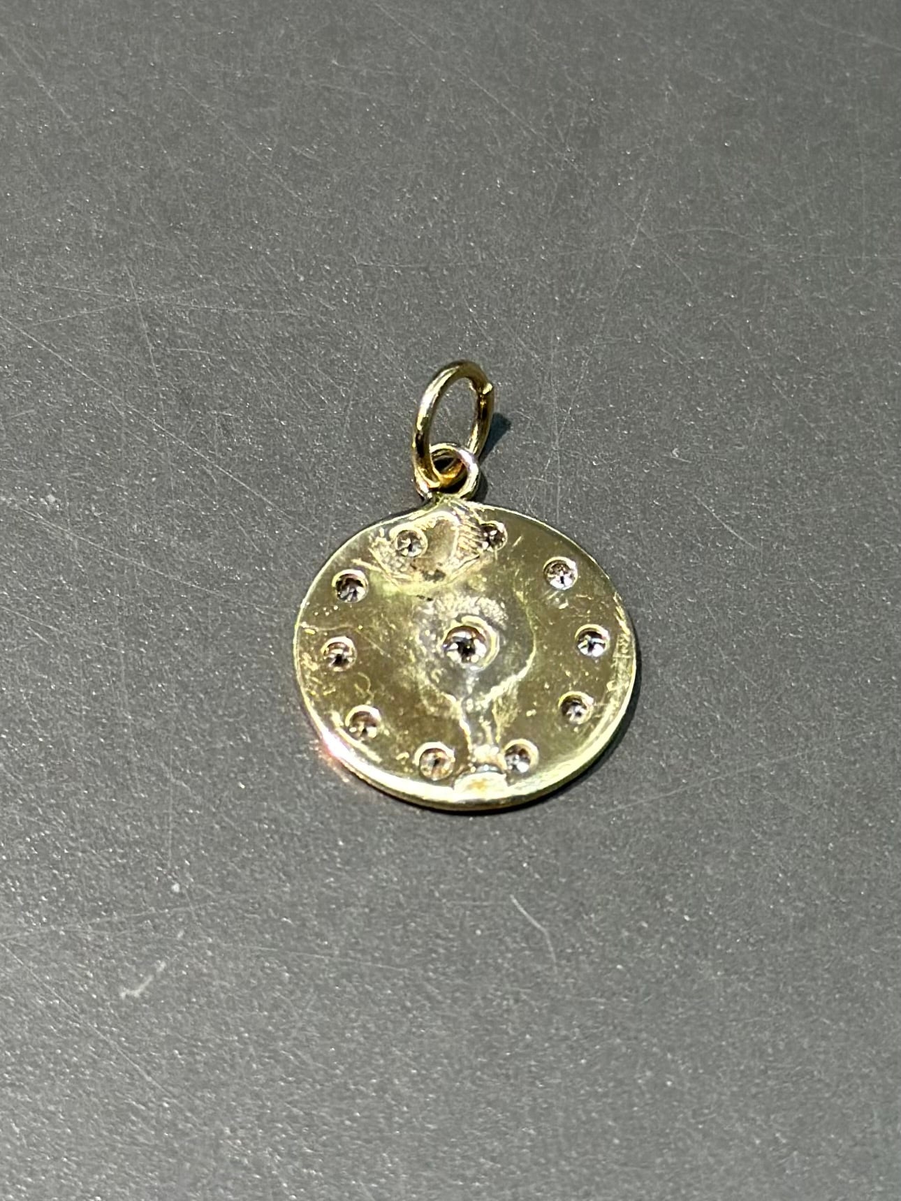 Antique 14K Gold Diamond Motif Circle Medallion Charm