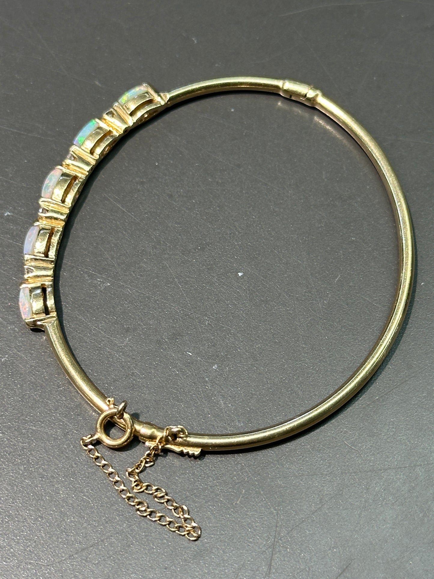 复古 14K 金蛋白石钻石手链