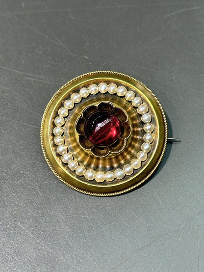 维多利亚 14K 金铁铝榴石和珍珠胸针