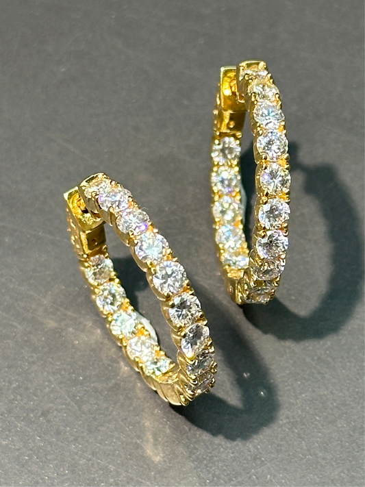 14K 黄金 3.36 CTW 钻石环状耳环