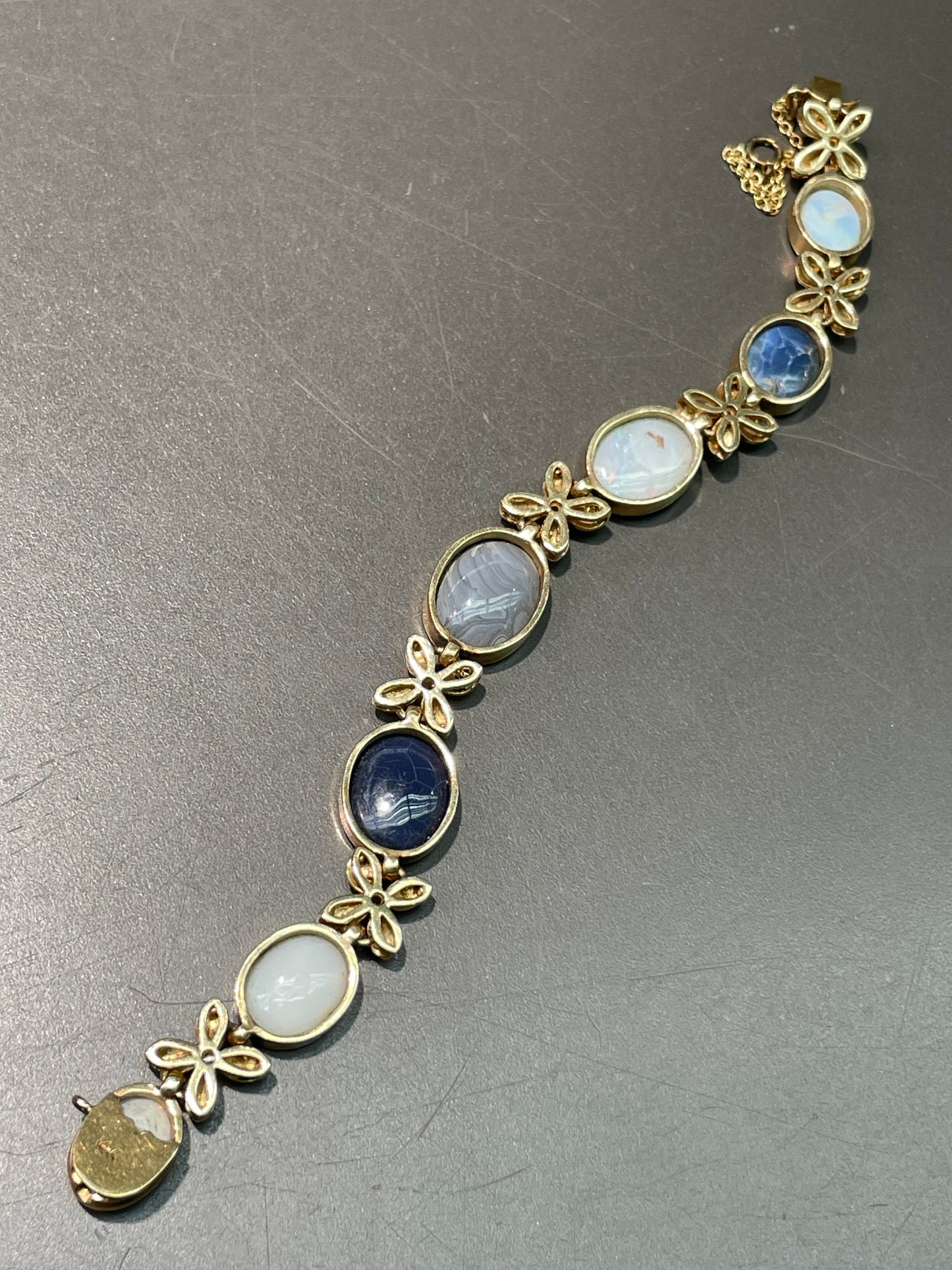 Vintage 14K Yellow Gold Black Opal Diamond Bracelet
