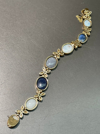 Vintage 14K Yellow Gold Black Opal Diamond Bracelet