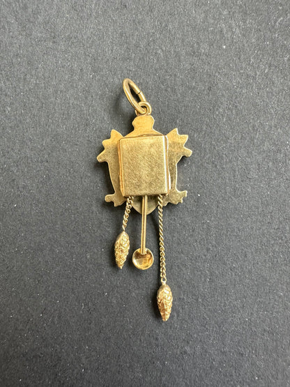 复古 18K 金珐琅咕咕钟吊饰