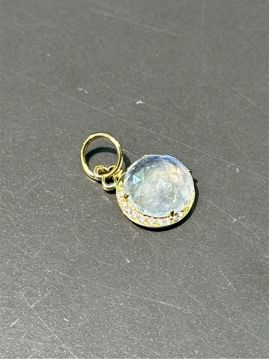 18K 黄金刻面月光石钻石新月吊坠
