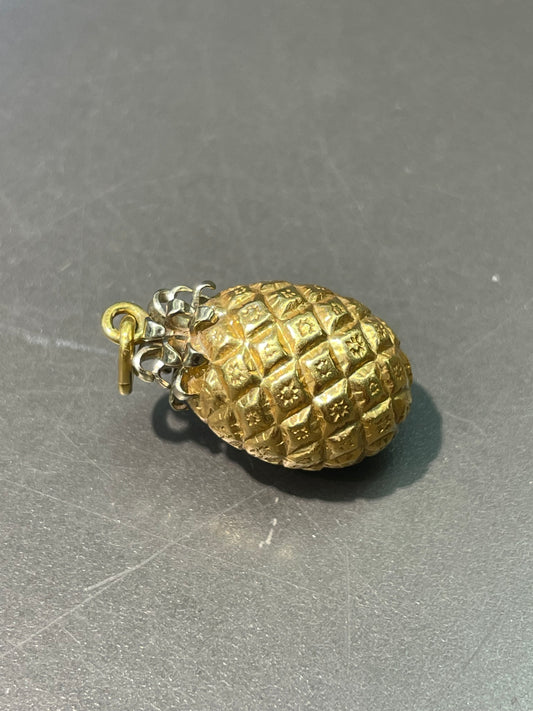 复古 18K 双色金大号菠萝吊坠