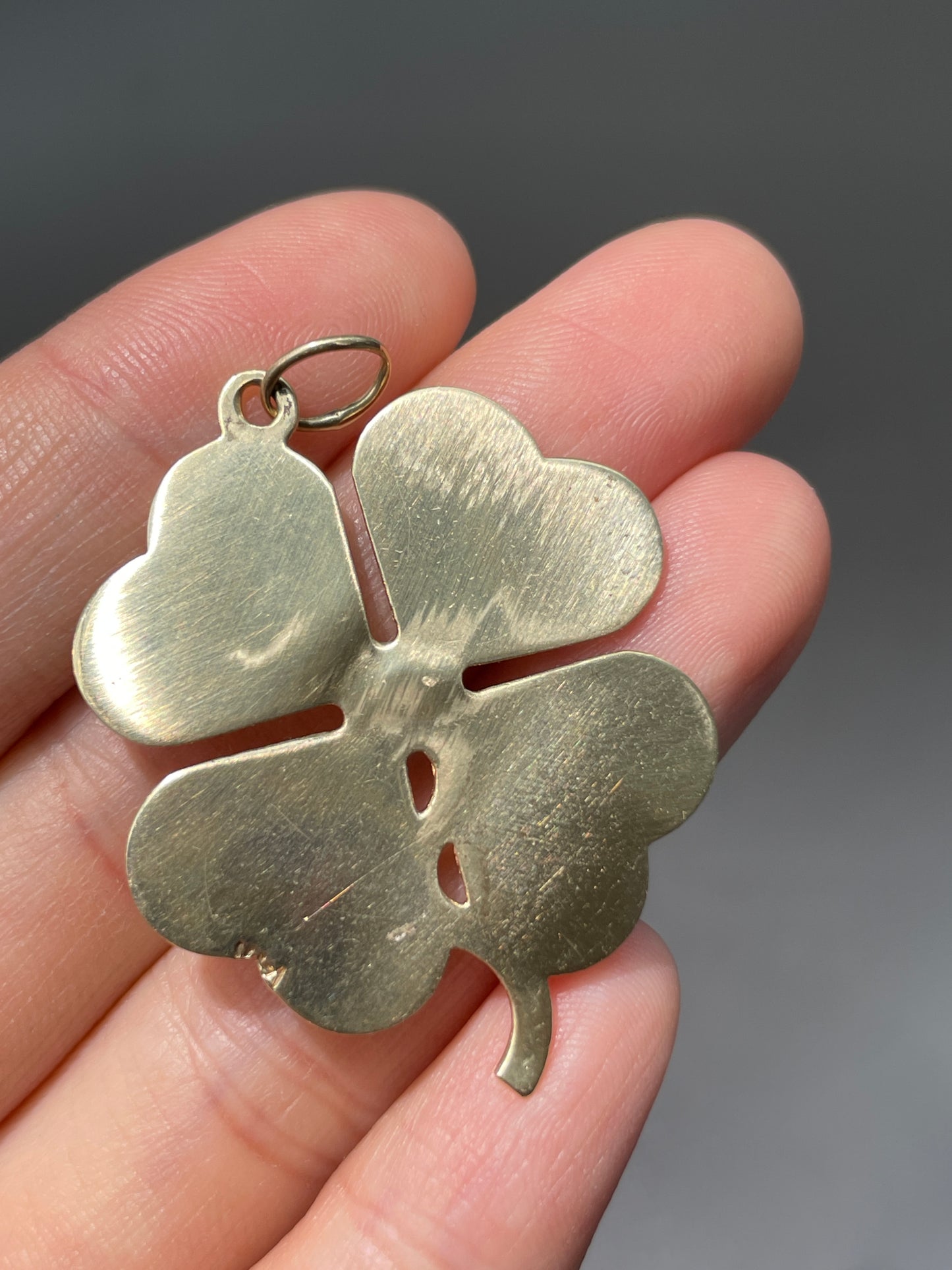 Vintage 14K Gold Large Topaz Engine Turned Clover Charm