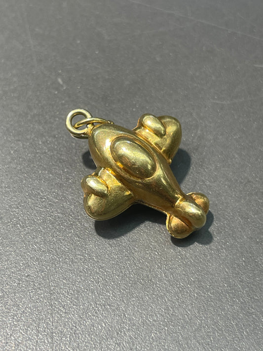 Vintage 18K Yellow Gold Puffy Airplane Charm