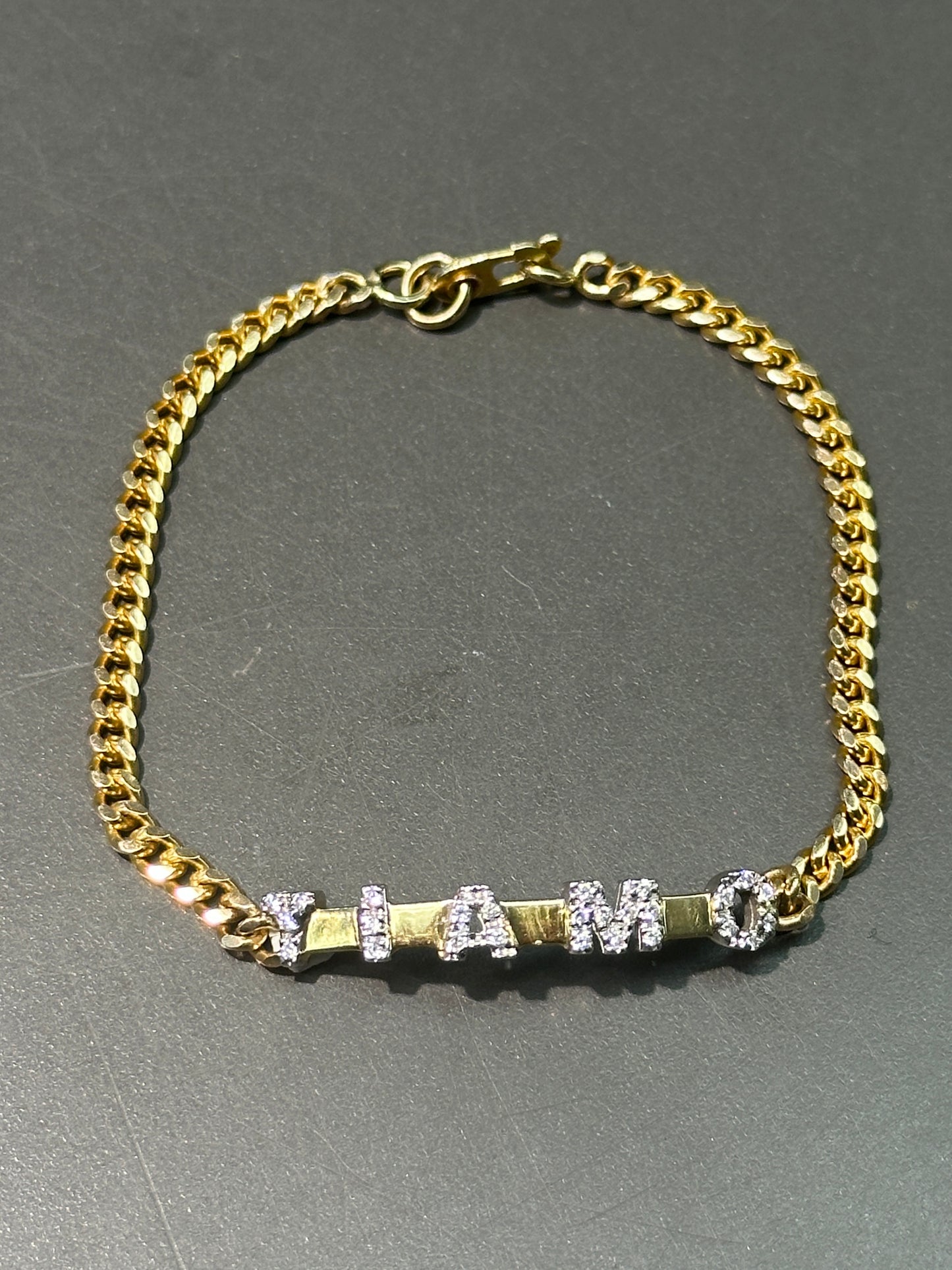 18K Yellow Gold 0.22 CTW Diamond Ti Amo Curb Link Bracelet