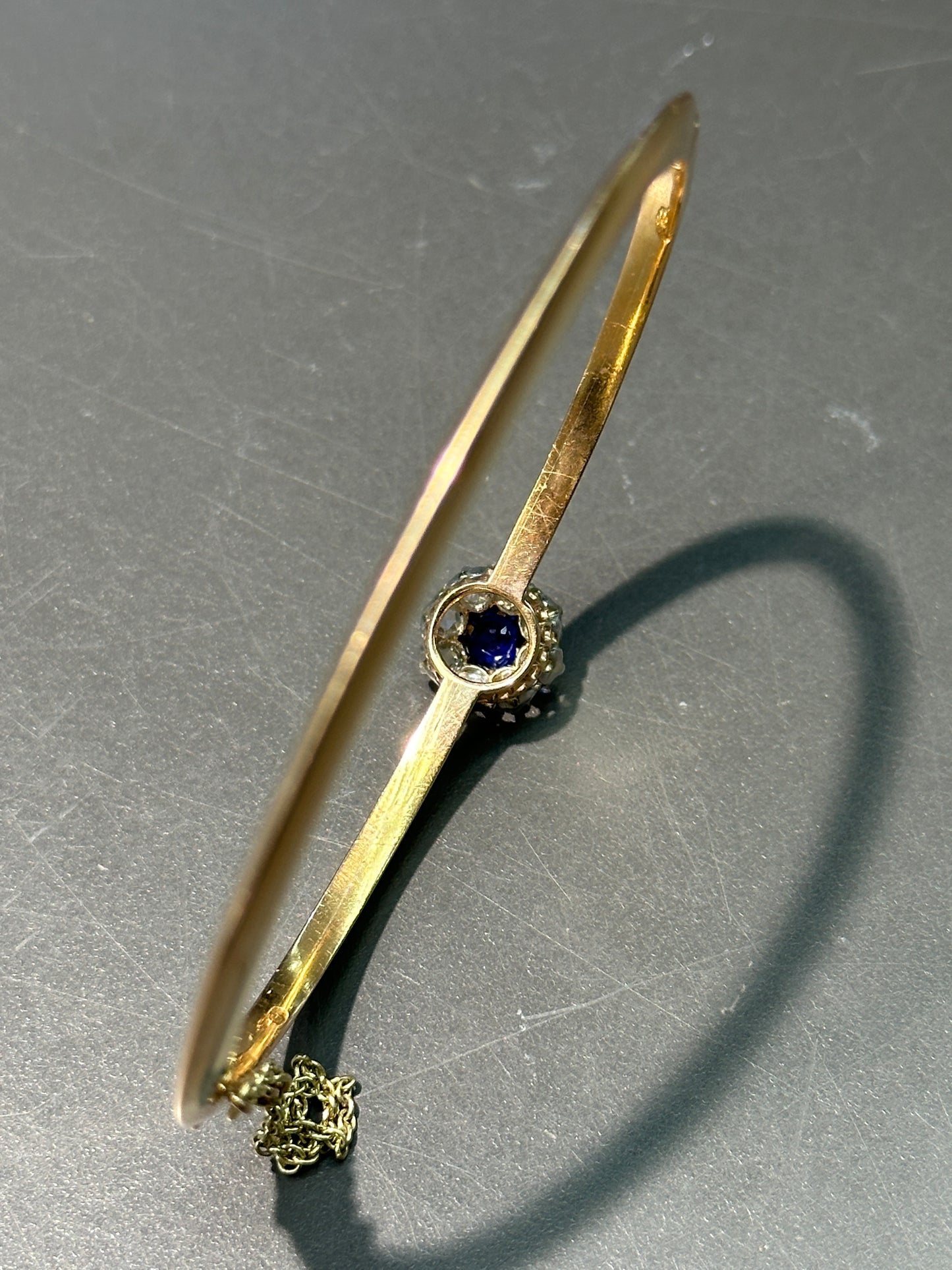 古董法国 18K 金天然蓝宝石钻石光环手镯