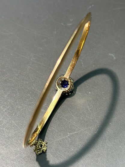 古董法国 18K 金天然蓝宝石钻石光环手镯