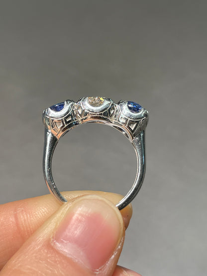 Platinum 1.41 CTW Diamond Ceylon Sapphire Three Stone Ring