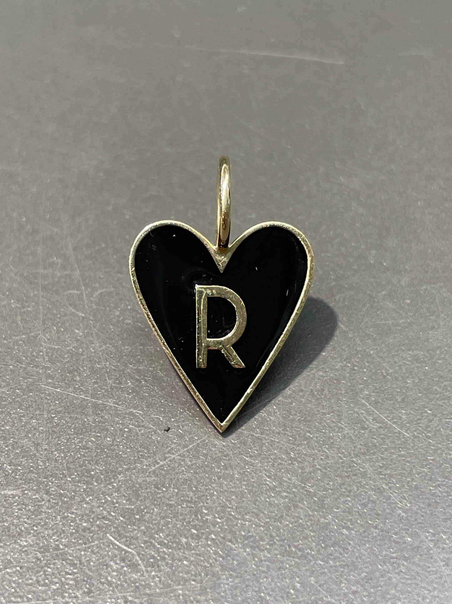 14K Gold Enamel Letter Heart Charm