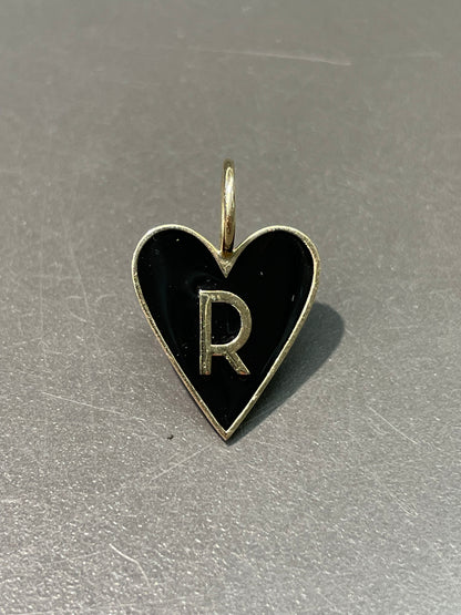 14K Gold Enamel Letter Heart Charm