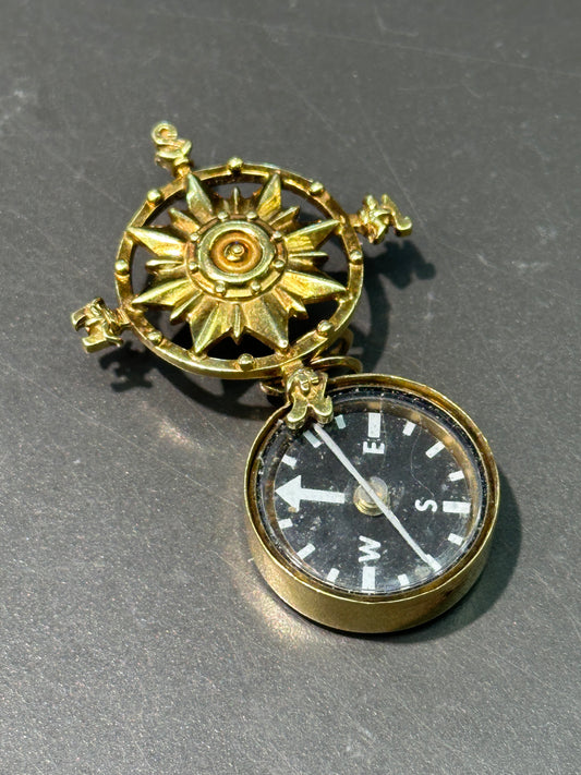 复古 18K 金工作罗盘吊坠