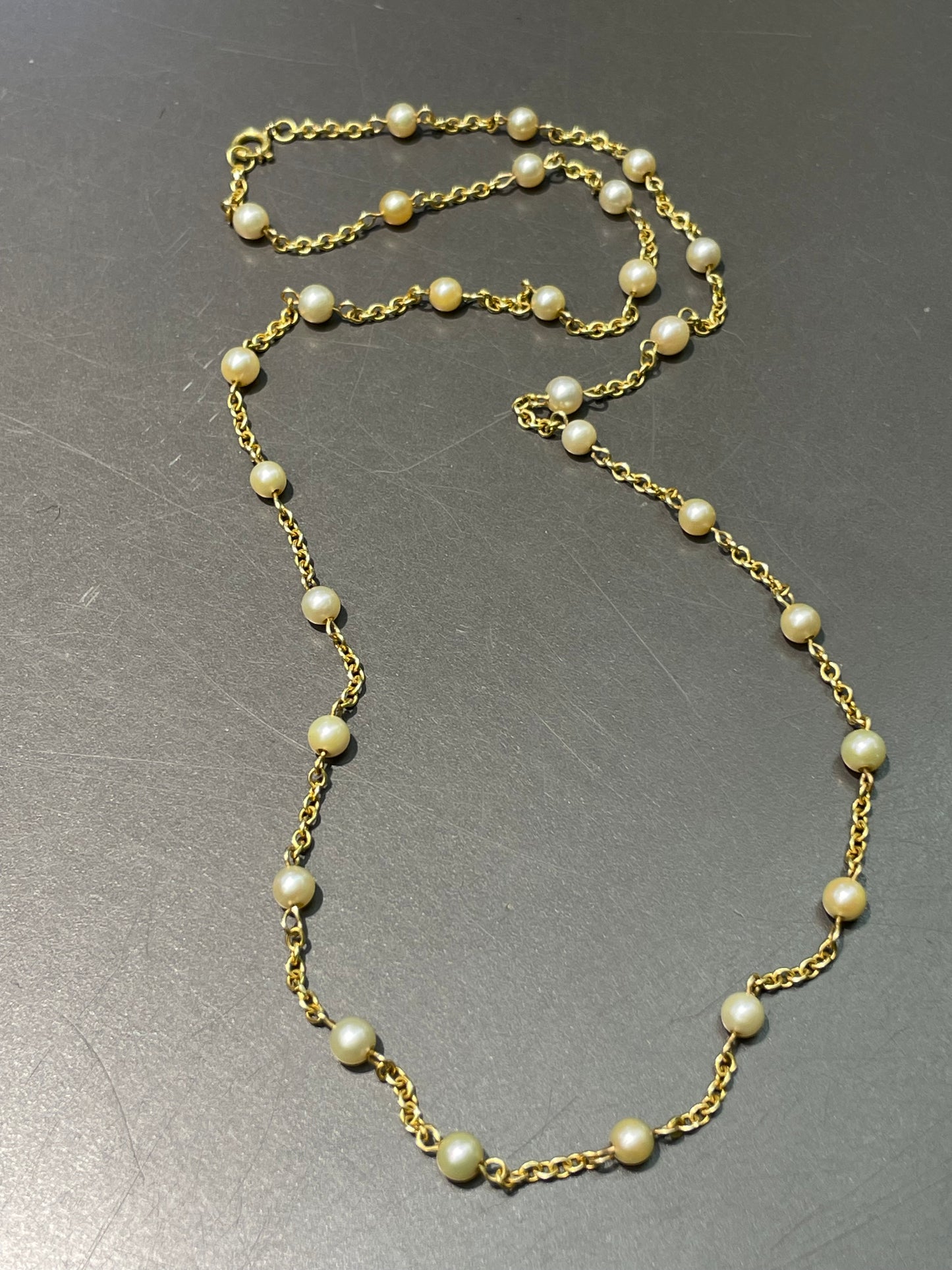 18K Yellow Gold 4.0 mm Akoya Pearl Station Necklace 21.0 inches