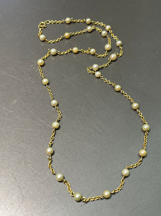 18K Yellow Gold 4.0 mm Akoya Pearl Station Necklace 21.0 inches