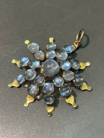 Antique 14K Gold Ceylon Moonstone Starburst Pendant