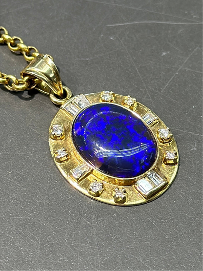 14K 金天然黑蛋白石 0.55 CTW 钻石现代吊坠