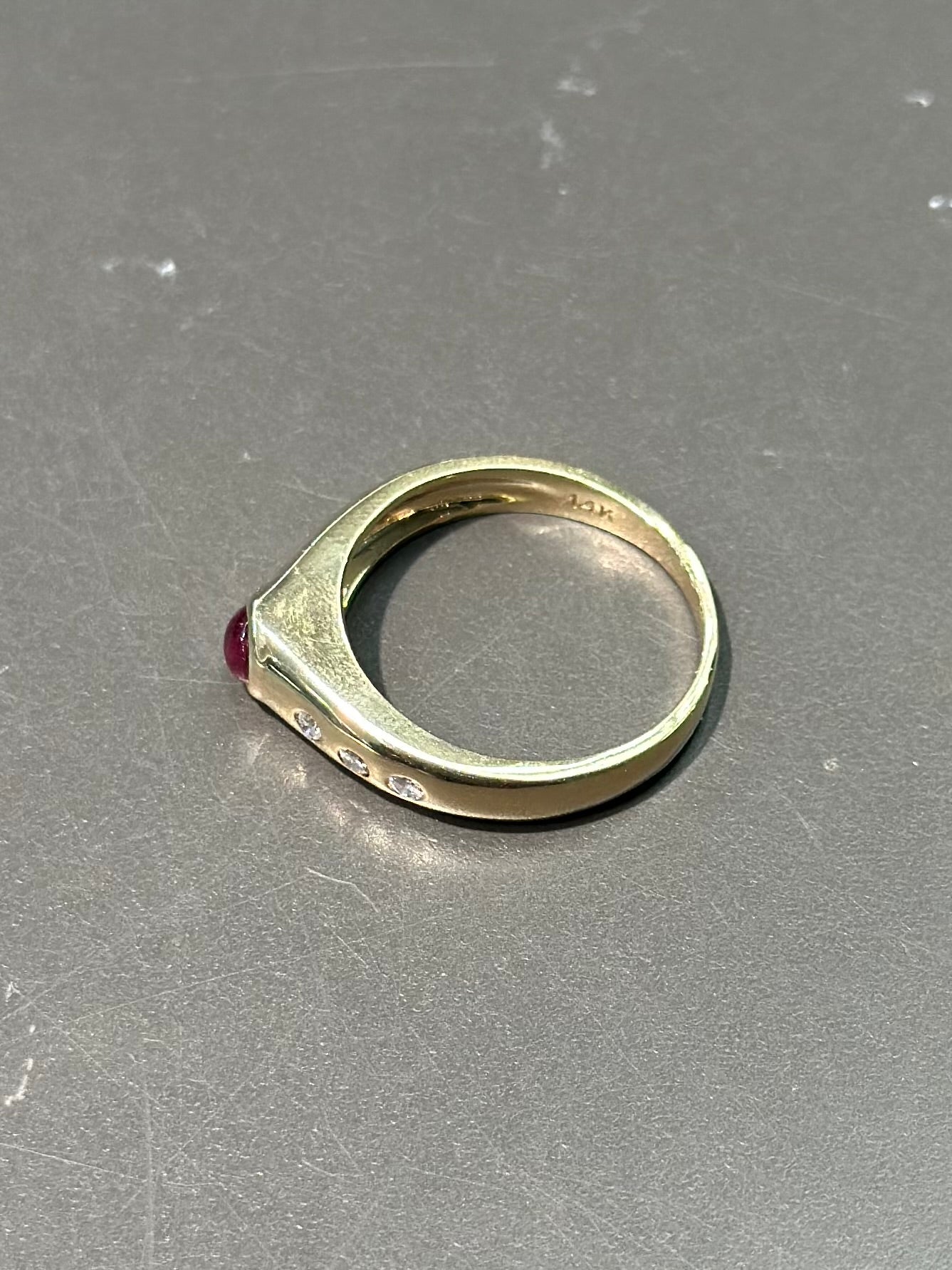 14K Gold Ruby Diamond Gypsy Ring SZ 6