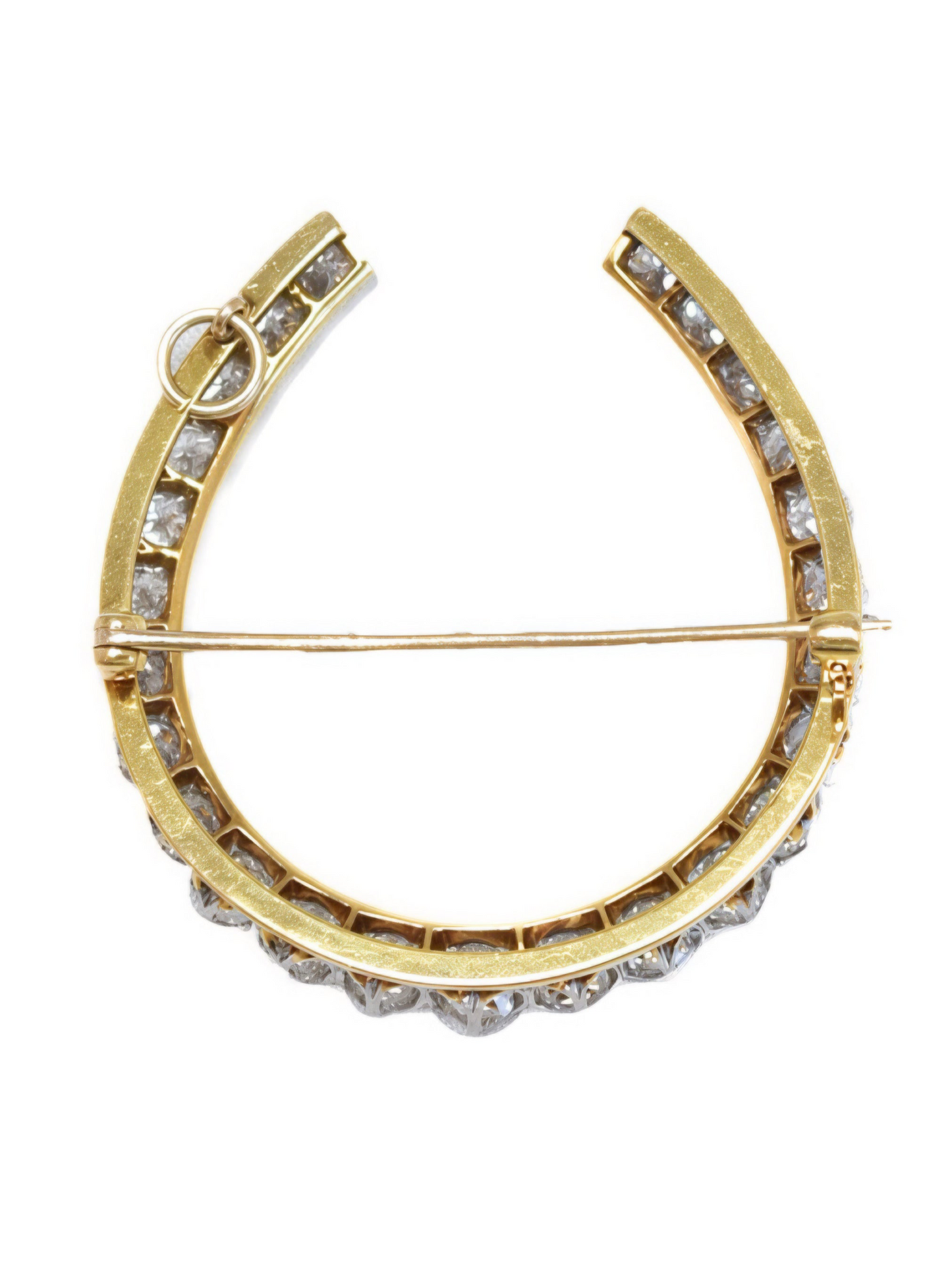 Antique Edwardian Platinum 18K Yellow Gold 4.30 CTW Diamond Horse Shoe Brooch Pendant