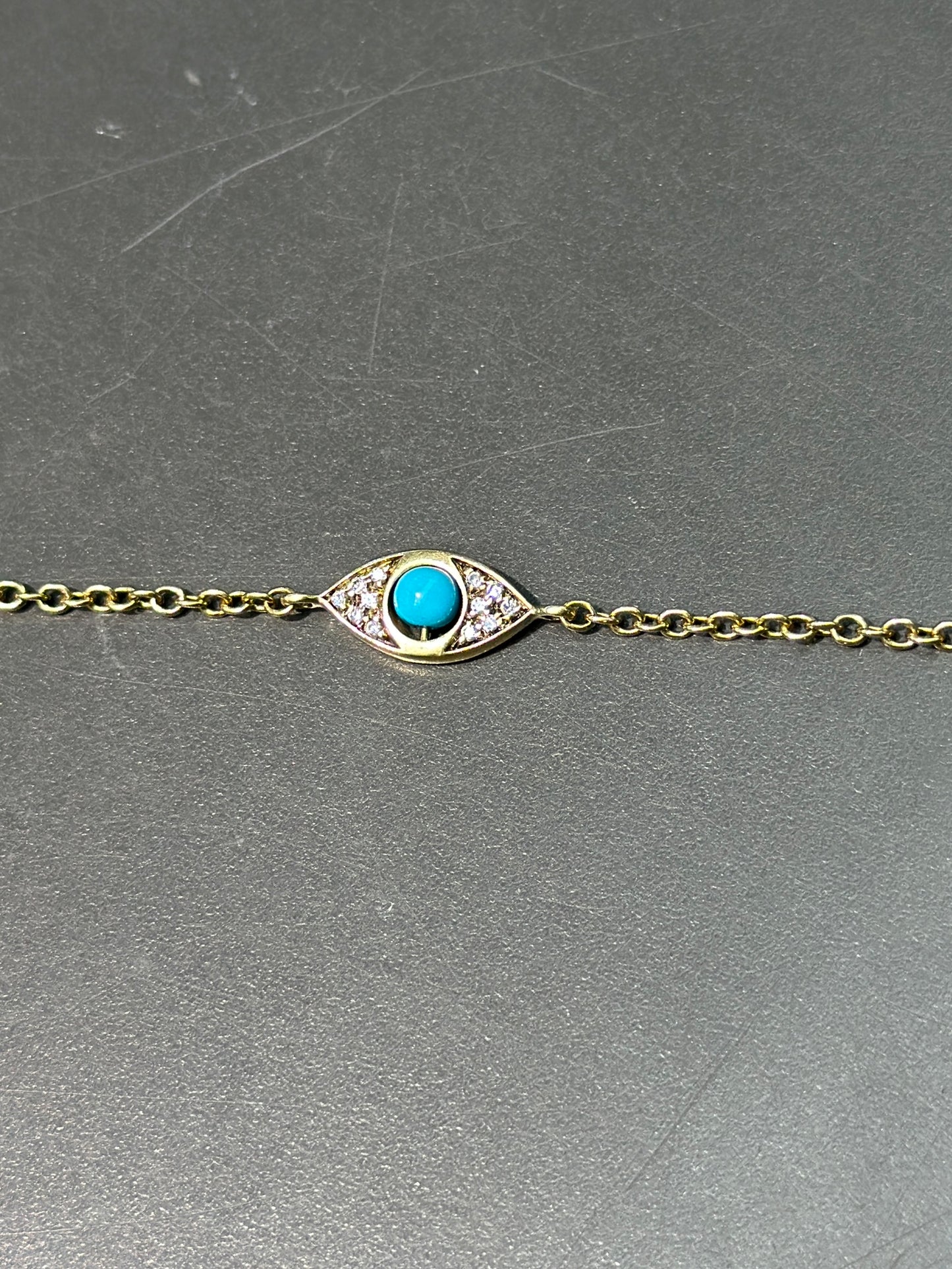 Bracelet mauvais œil en or 18 carats, diamants et turquoise