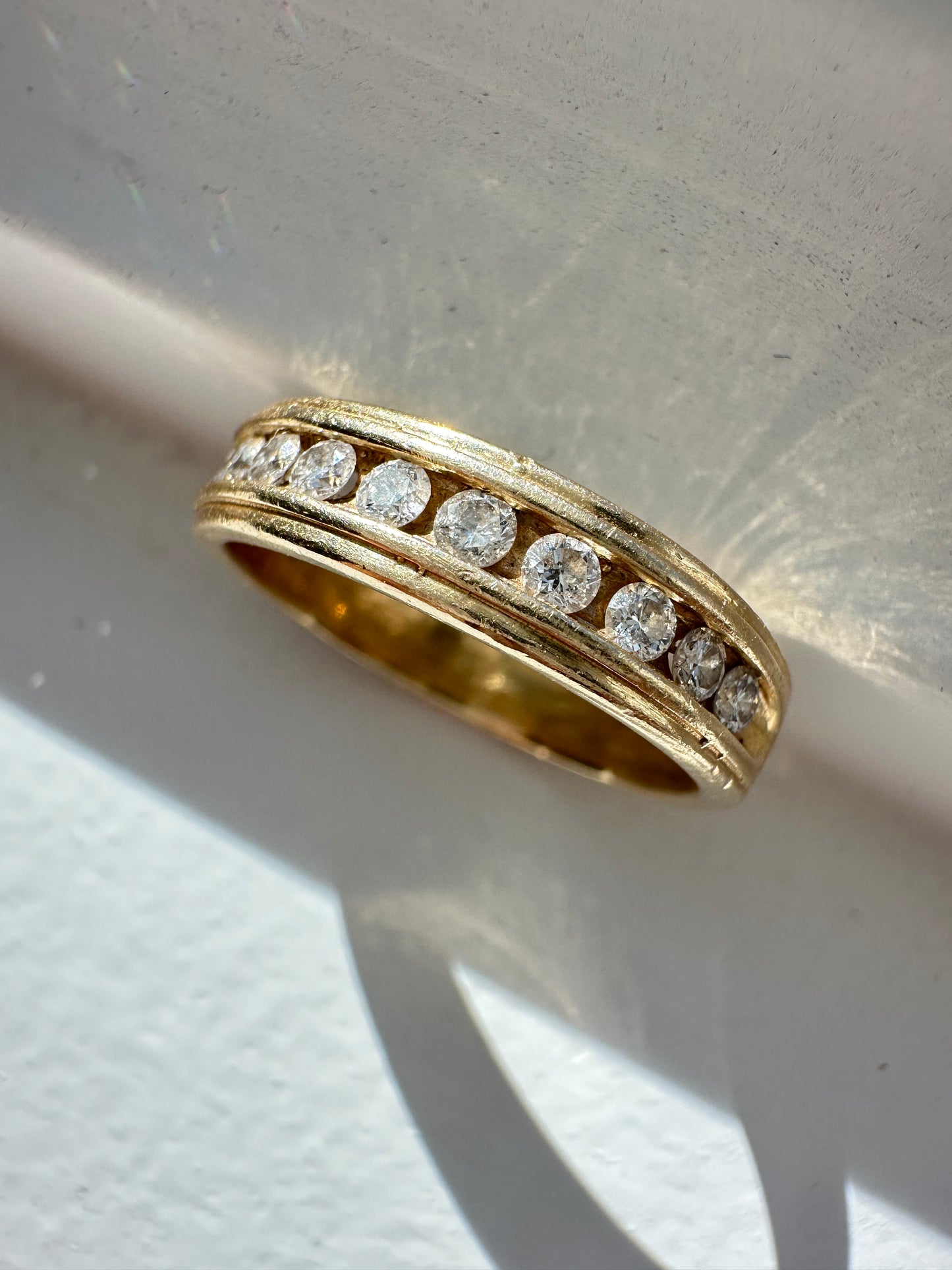 14K Yellow Gold 0.40 CTW Half Eternity Diamond Ribbed Ring Band