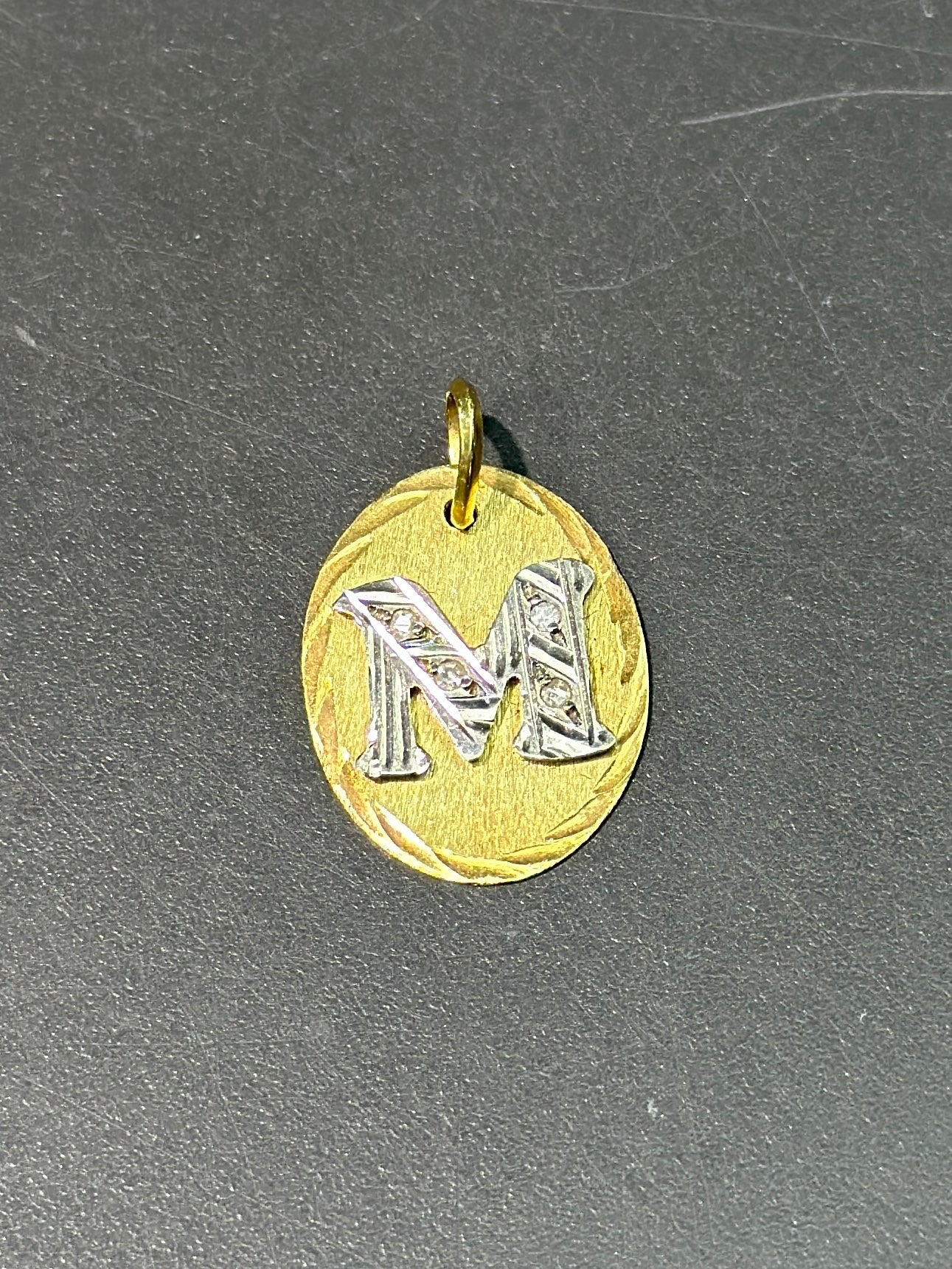 Vintage 18K Gold M Diamond Charm