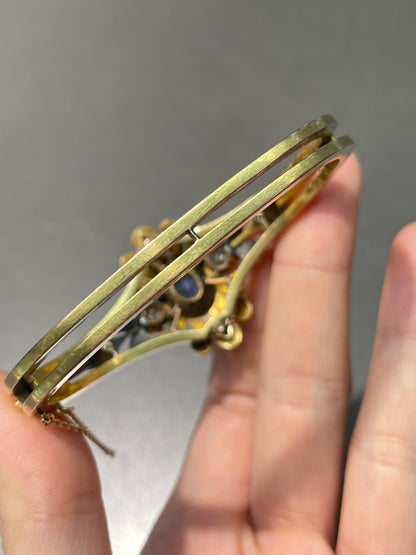 Bracelet antique en or 14 carats avec diamants saphir et perles naturelles antiques
