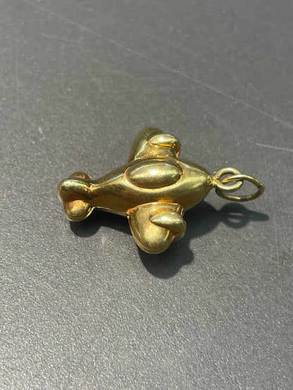 Vintage 18K Yellow Gold Puffy Airplane Charm