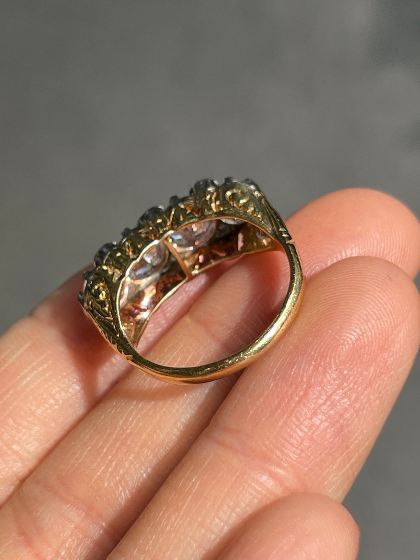 Antique 18K Yellow Gold Topped Platinum 2.62 CTW Four Stone Diamond Ring
